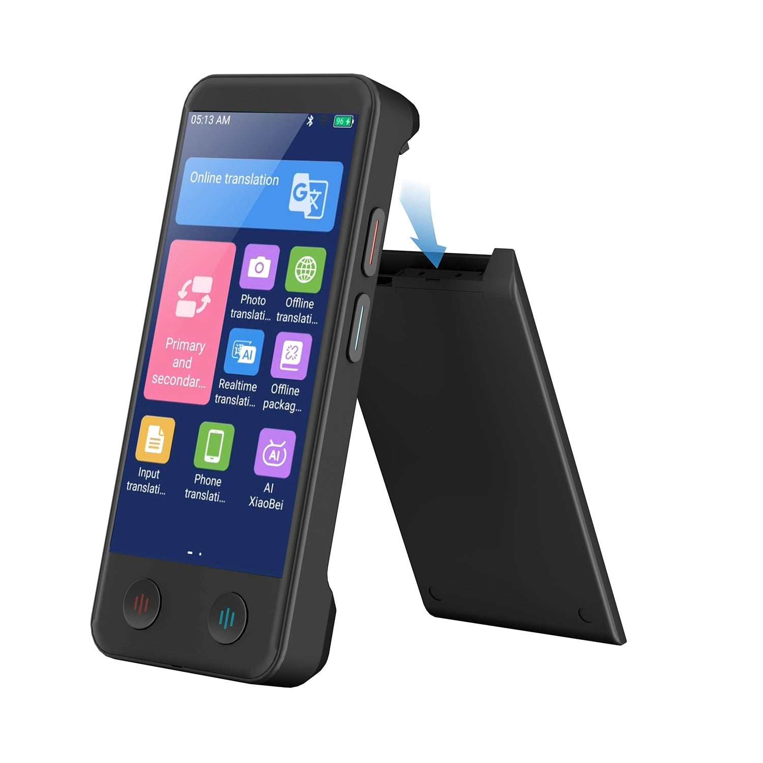 iTour A100M D-Lite dual-screen translator with real-time voice and photo translation, smart transcription, and group chat features